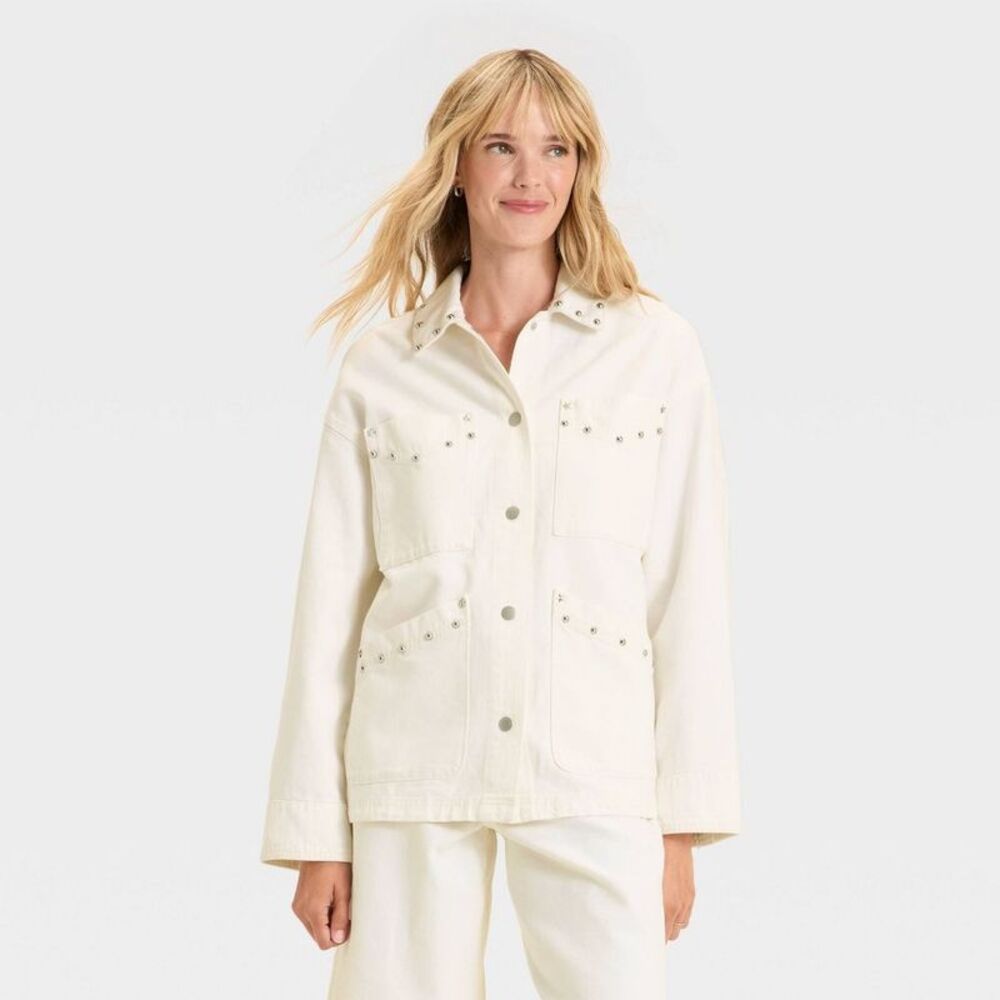 Women's Studded Chore Denim Jacket - Universal Thread White S
